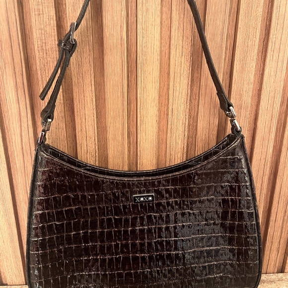 XOXO Vintage Brown Embossed Croc Pattern Purse Shoulder Bag GLOSSY - Picture 2 of 15